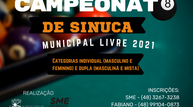 Inscrições para o Campeonato Municipal de Sinuca Livre 2023 seguem