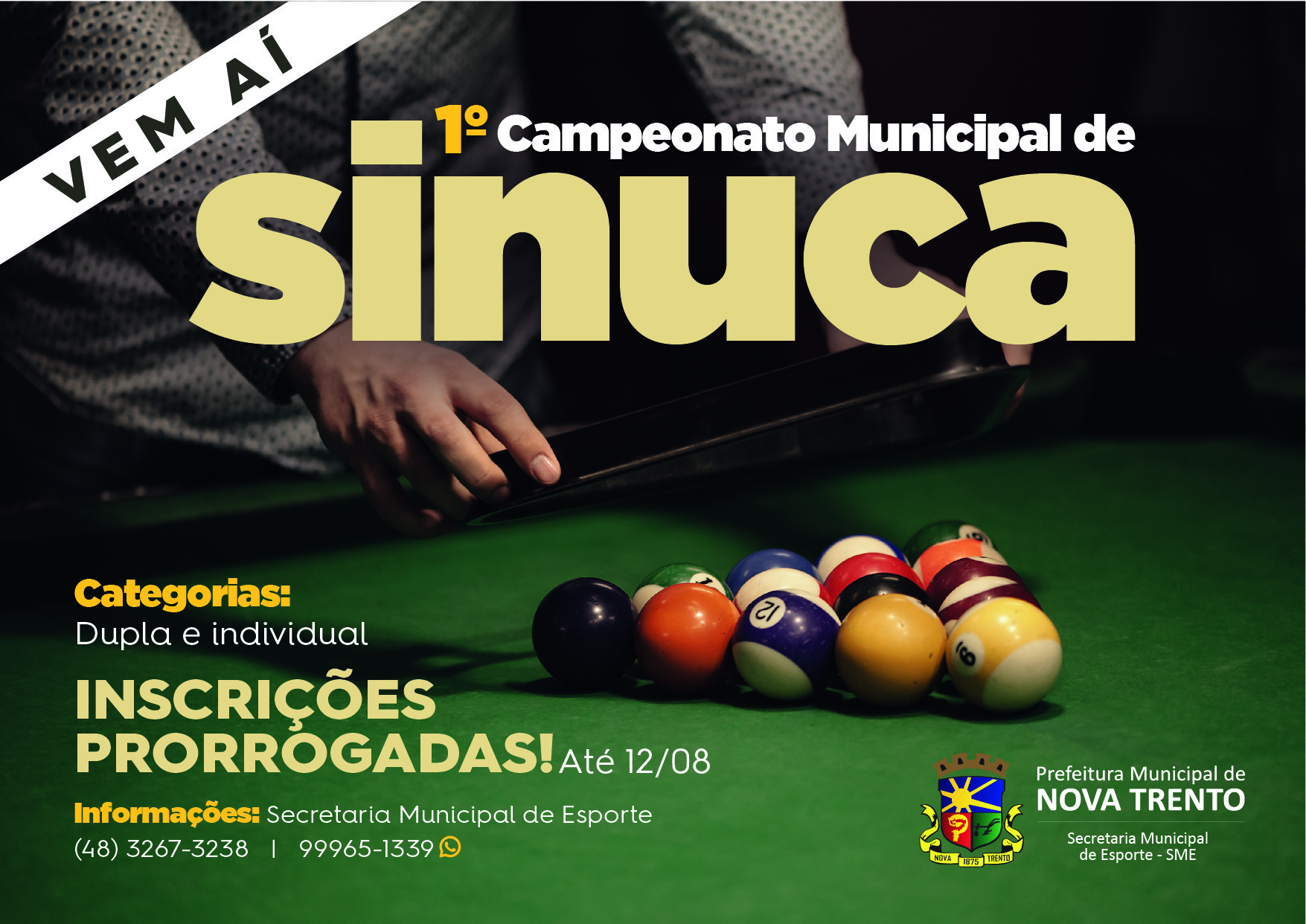 Nestes dias 13, 14 e 15 de novembro acontece em Deodápolis o 1º torneio de  sinuca