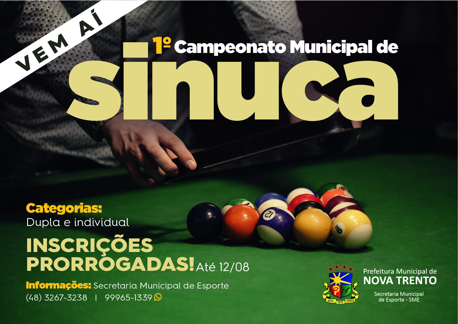 Inscrições para o Campeonato Municipal de Sinuca Livre 2023 seguem