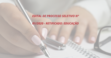 Processo Seletivo nº 01/2020 - Retificado: Educação