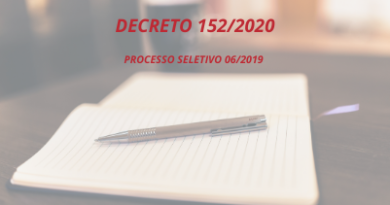 Decreto 152/2020 convocando aprovado no Processo Seletivo nº 006/2019: Assistente Administrativo