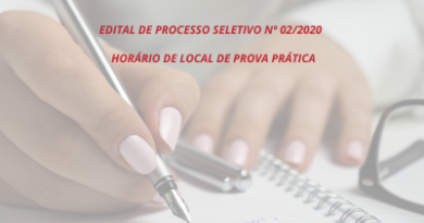 Processo Seletivo nº 02/2019 - Horário de Local de Prova Prática