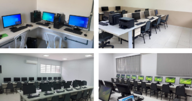 telecentros e salas de planejamento equipados com novos computadores, Projetores interativos e notebooks