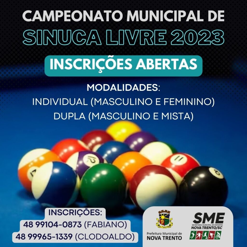 Inscrições para o Campeonato Municipal de Sinuca Livre 2023 seguem